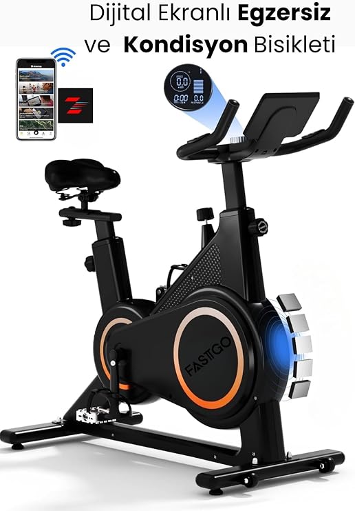 FASTGO Dijital Ekranlı Uygulama Destekli Manyetik Spin Bisiklet 6kg Volan Egzersiz Kondisyon Bisikleti