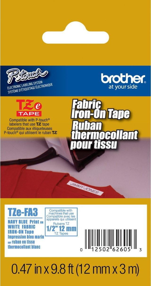 2/Pack Genuine Brother 1/2" (12mm) Navy Blue on White Iron on fabric TZe P-touch Tape for Brother PT-1800, PT1800 Label Maker