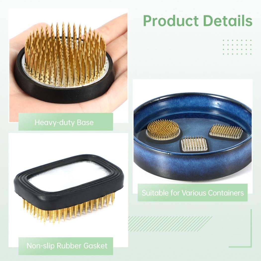Kit Includes Rectangle 2.1” X 1.5”, Jp Flower Arrangement Accessories Supplies, Kenzan Kit 3Pcs Japanese Ikebana Flower Frogs for Flower Arrangement, + 1.8” Square + 2.5’’ Round
