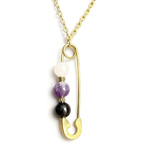 Empath Protection Crystal Necklace with Rose Quartz, Dream Amethyst, Black Tourmaline, Gold Plated Chain, 14-24 Inch Adjustable Length, Natural Healing Stones