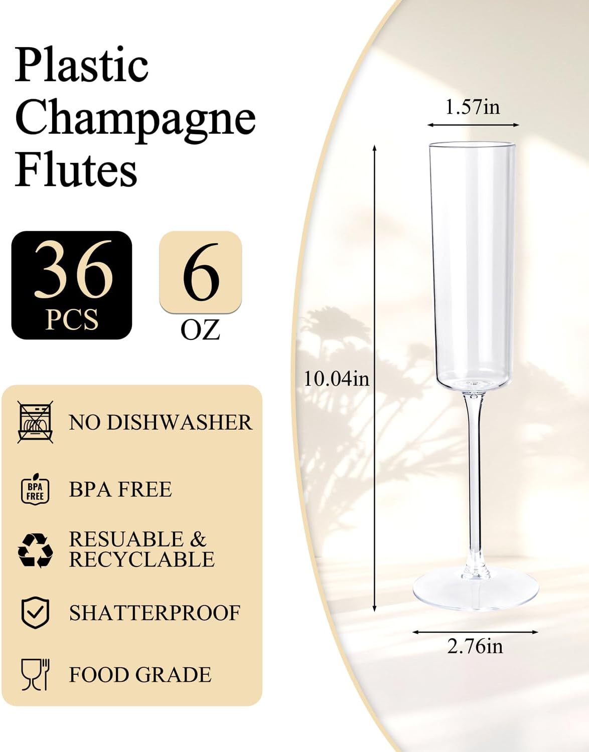 Ciaell 36 Pack Plastic Champagne Flutes - 6 Oz Disposable Champagne Glasses - Square Clear Plastic Toasting Glasses for Party Birthday Anniversary Wedding - Image 2