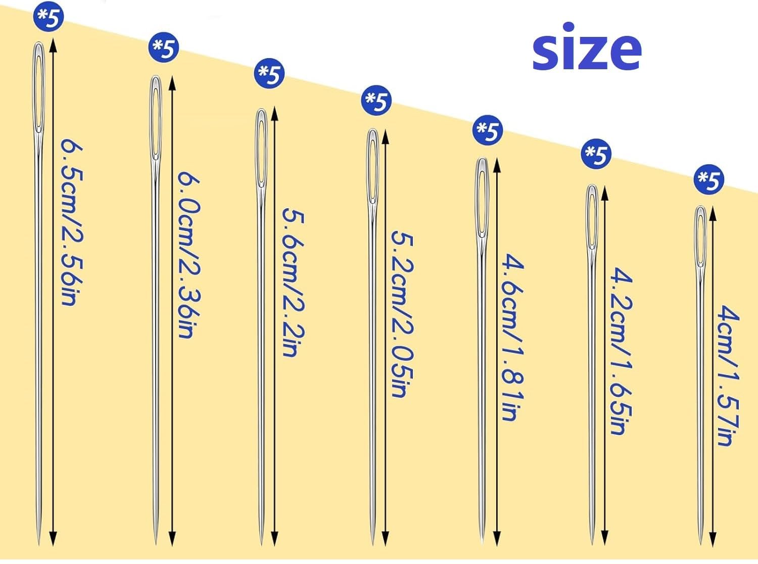URBANMAC 35 Pcs Large Eye Sewing Needles, 7 Size Sewing Sharp Needles for Handsewing, Leather Embroidery Thread Needle, Stainless Steel