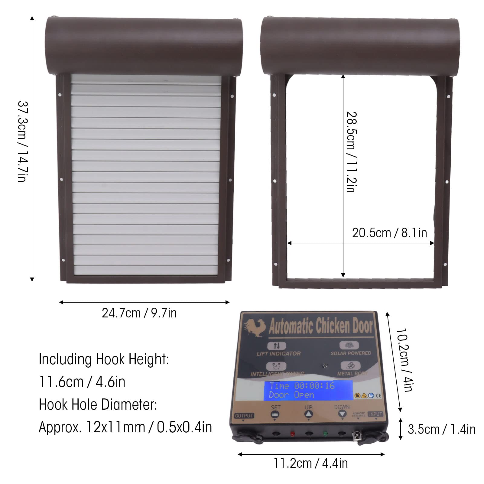 ciciglow Puerta Automática de Gallinero, Abridor de Puerta de Gallinero Automático Eléctrico, Puerta Avícola Automática Alimentada por Batería con Adaptador de Corriente, (Marrón)