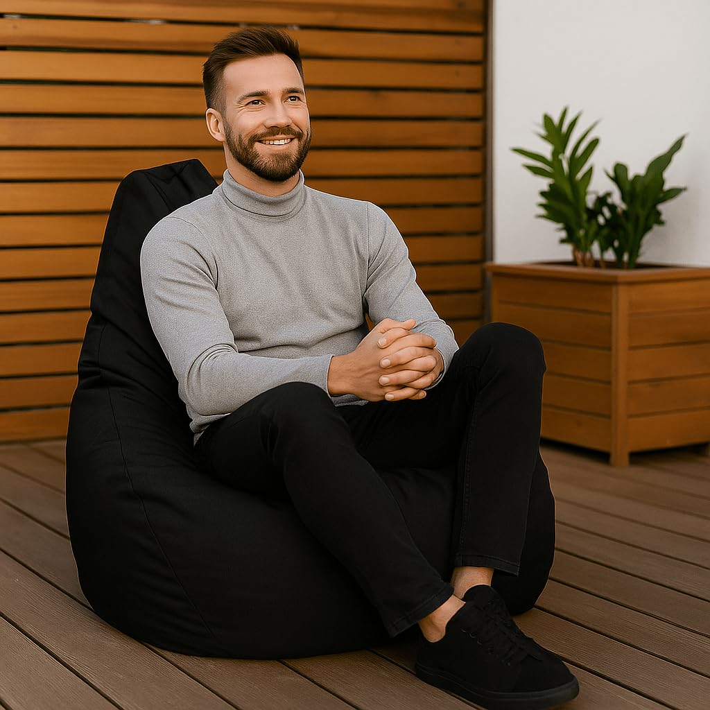 Outdoor & Indoor Sitzsack Gamer mit EPS-Perlen Füllung, Puff, Relax-Sessel, Sitzkissen, Bodenkissen, Bean Bag, 225L Schwarz