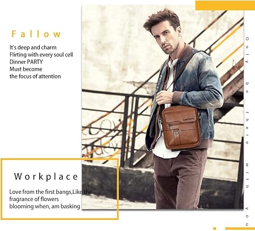 Miniatura 8 de Leathario Bolso bandolera de cuero para hombre, bolso de hombro para hombre, bolso bandolera para trabajo, negocios, viajes, Marrón claro-83