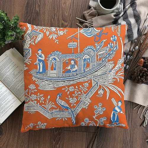Eshabear THROW PILLOWS-PILLOW COVERS-J01SA1 Traditional Pattern Orange Fishermen Throw Pillow Covers 18X18 Inch - Set Of 2 Home Decor, Bedroom Bed Outdoor Couch Sofa Pillow Covers thumb #4