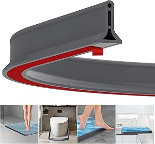 Fentar 2m Wet Room Floor Barrier, Self-Adhesive Shower Splash Guard, Rubber Shower Water Barrier, Shower Threshold Water Barrier, Flexible Shower Screen Seal Strip for Bathroom Floor Bathtub, Grey