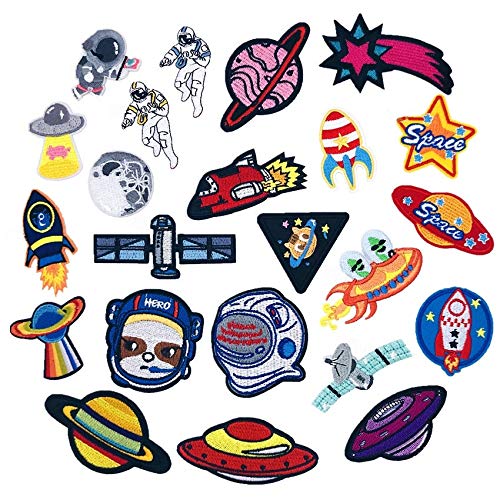 1 Set (23 Pieces) Star Alien Astronaut UFO Combination Embroidery Cloth Sticking Clothing Decoration Material Handmade DIY Sewing Accessories (Color 3)