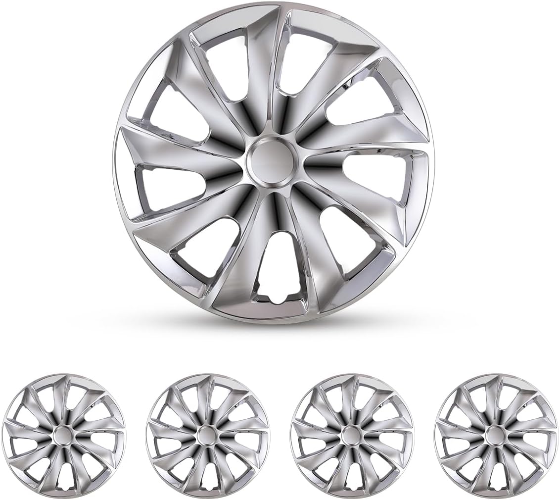 AUTOWIKI 13’’ Wheel Rim Cover Hubcaps Universal Snap On Car Truck SUV Car Accessories ABS & PC Material Replacement Hub Caps Set of 4 (13 Inch, Chrome)
