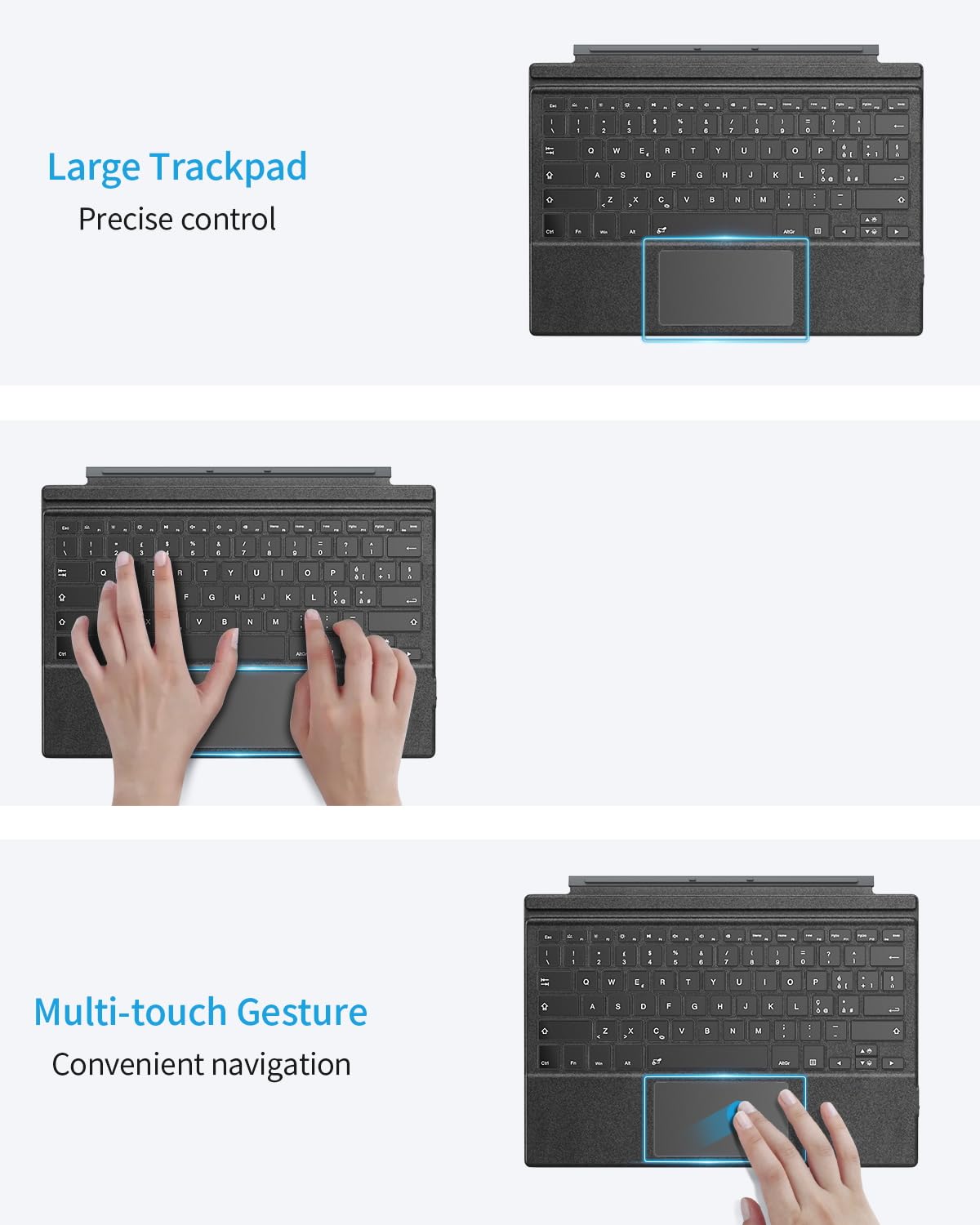 TiMOVO Tastiera Italiana per Microsoft Surface PRO 7 Plus/PRO 7/PRO 6/PRO 5/PRO 4/PRO 3, QWERTY Tastiera Bluetooth con Retroilluminazione a 7 Colori, Luminosità Regolabile, Grigio