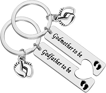 New Godparent Keychain Gifts Godmother to Be Godfather to Be Keychain Set with Baby Footprint Charm Godparents Proposal Gift Pregnancy Announcement for Godmother Godfather