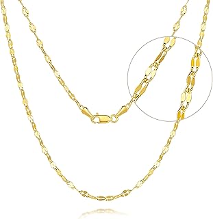 14K Gold Chain for Women Men 14K Gold Necklace for Women Non Tarnish Lips Thin Golden Chains Necklace Double-Sided Design Dainty Golden Necklaces for Womens Trendy 16-24IN 2.4MM