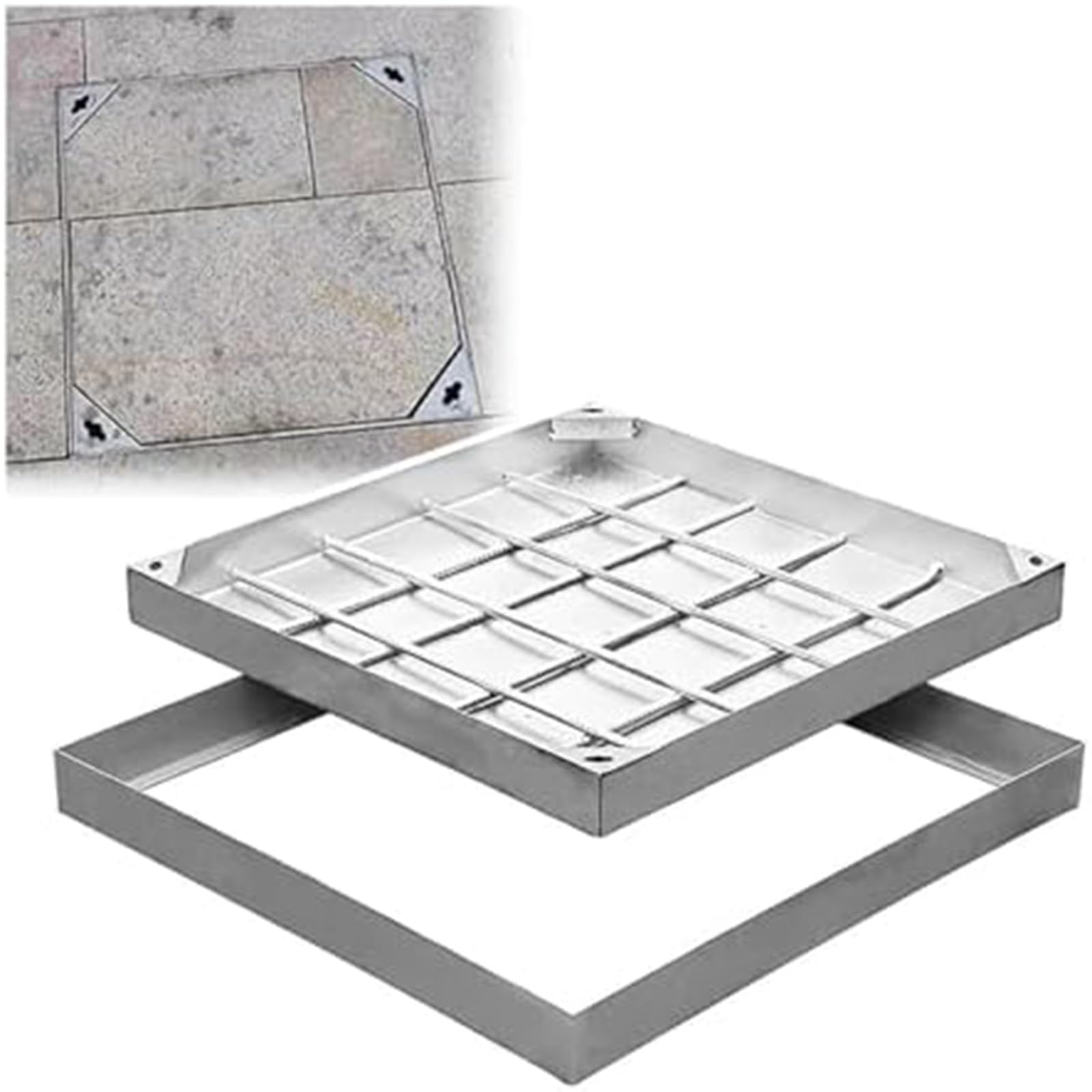 LWJSOCP Recessed Manhole Cover and Frame, Reinforced Design for Underground Drainage, Portable for Inspection and Sewage Applications