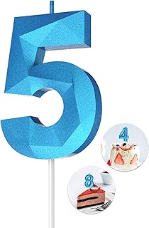 Number Birthday Candles(5 Candle Blue) 3D Diamond Shape Number Happy Birthday Cake Candles for Birthday Party Wedding Decoration Reunions Theme Party