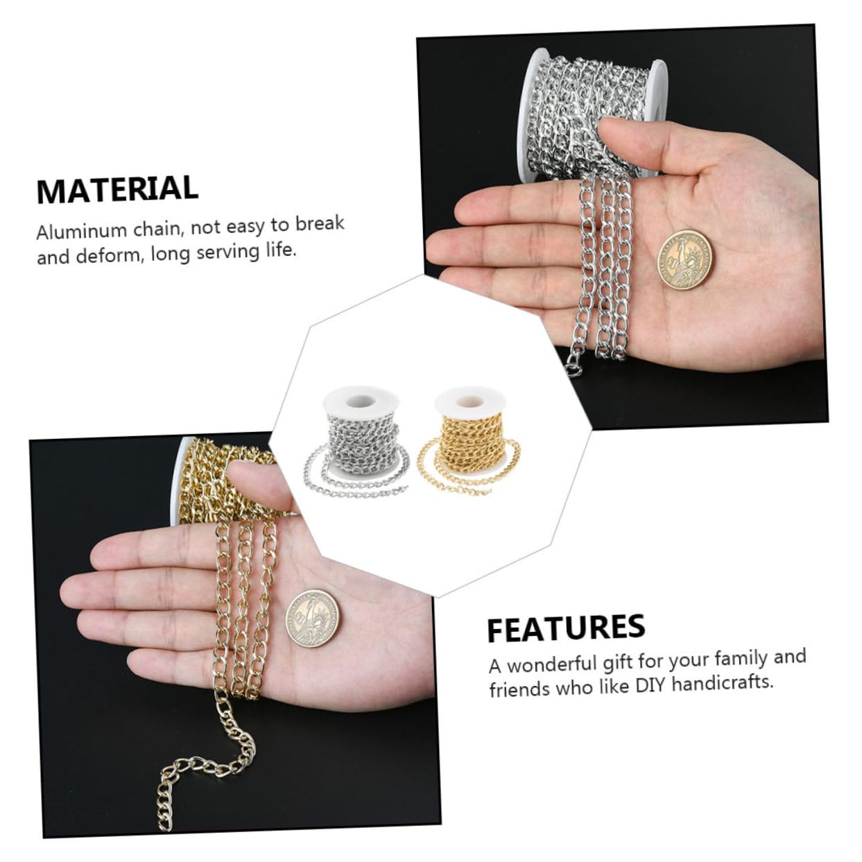 SHINEOFI 4rotoli Catena Alluminio per Creazioni Fai da Te da Metri per Collane e Accessori Resistente e Versatile per Decorazioni e Progetti Creativi