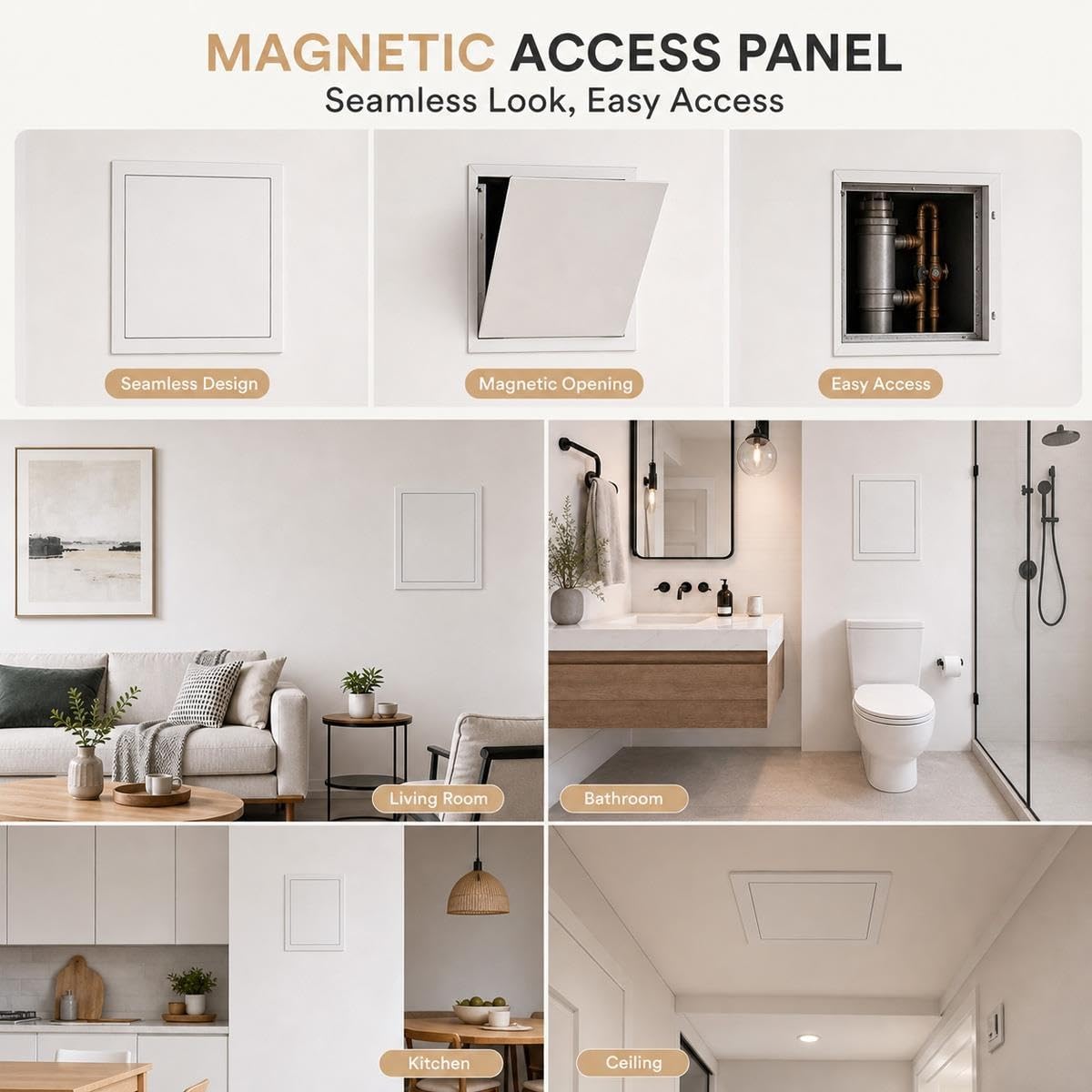 Sportello Ispezione Metallo Nascosto, Sportello Contatore Gas ed Elettrico per Parete e Soffitto - Pannello Accesso Tecnico per Contatore, Caldaia e Manutenzione(Bianco,330x350mm)