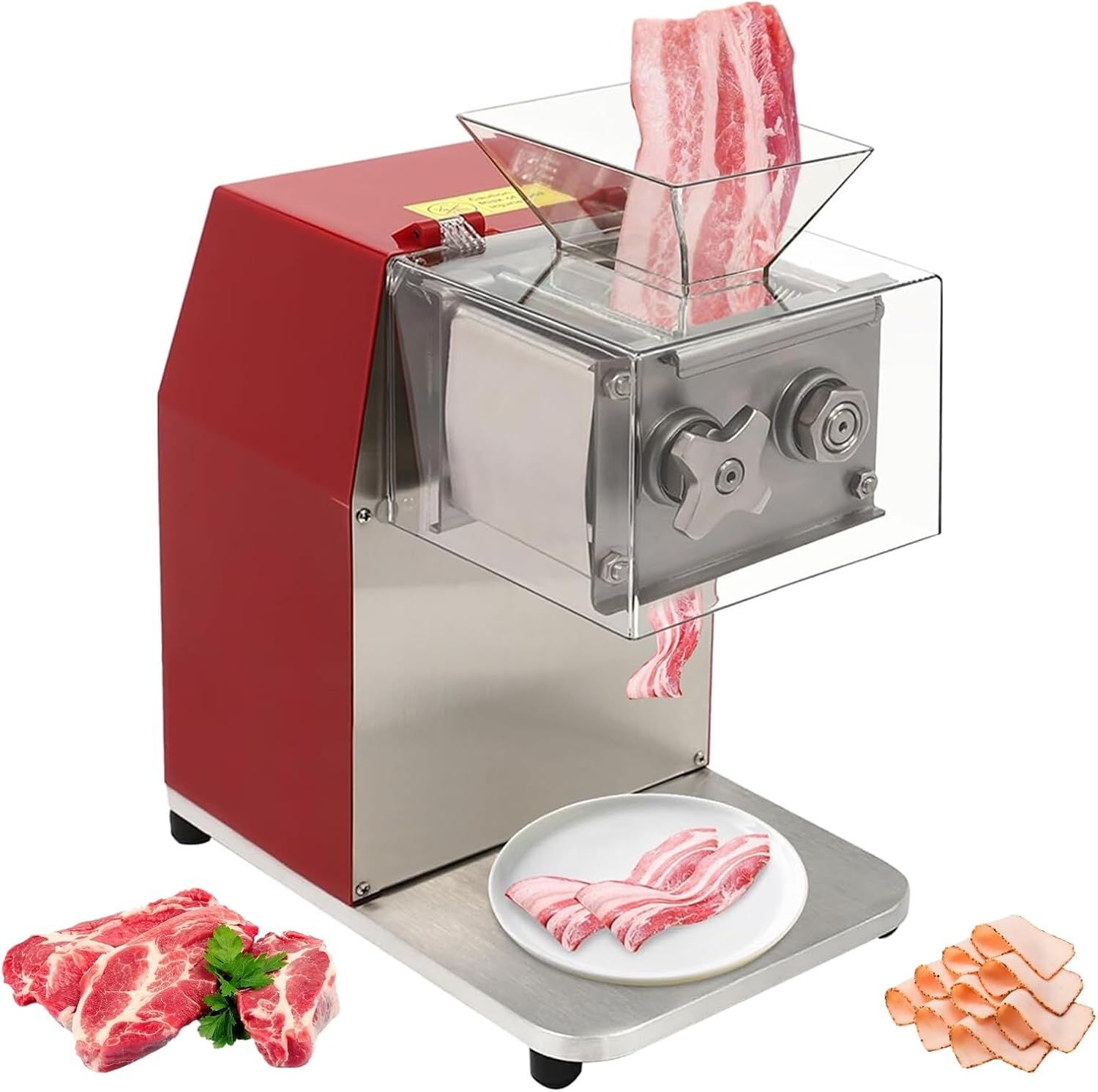 Cortadora de carne eléctrica comercial de 1100 W, con cubierta transparente y cuchillas desmontables, distancia entre cuchillas de 3,5 mm, para supermercados.