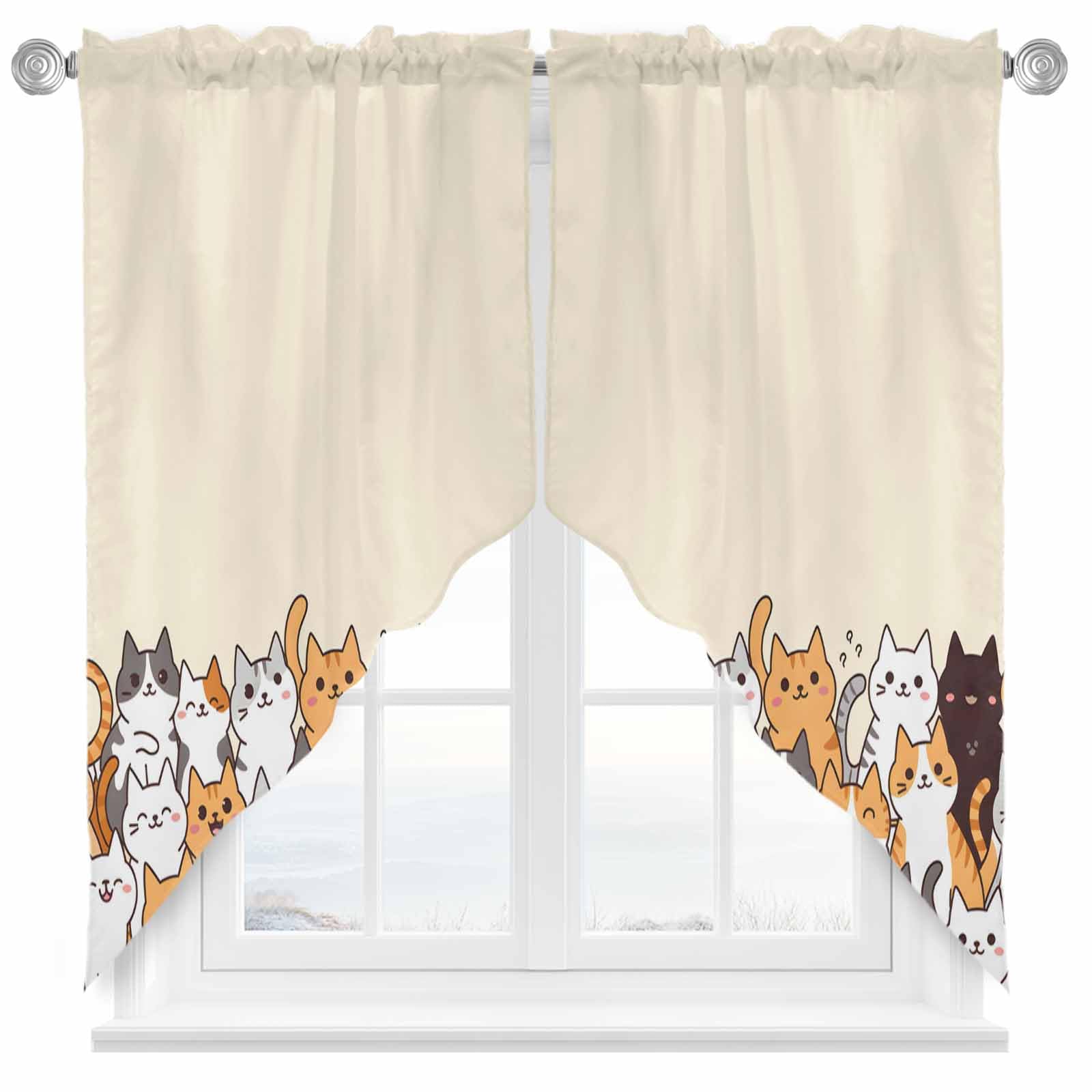 CosyBright Animal Kitchen Curtains Cartoon Blush Cat Window Valance Set,Rod Pocket Curtains Swag for Bedroom Living Room,Swag Valances 36