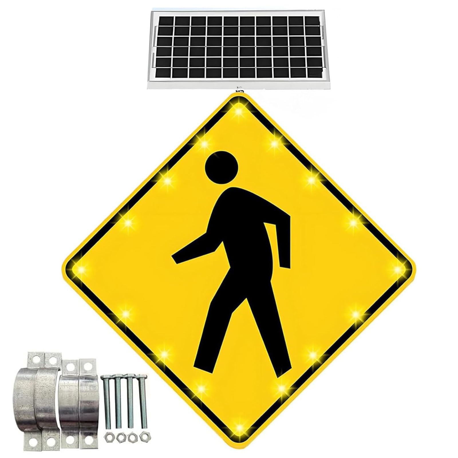 Migający znak ostrzegawczy LED – odporny na warunki atmosferyczne aluminiowy znak przejściowy do parków, szkół, obszarów miejskich i bezpieczeństwa ruchu drogowego (76 cm, 16 świateł, IP65)