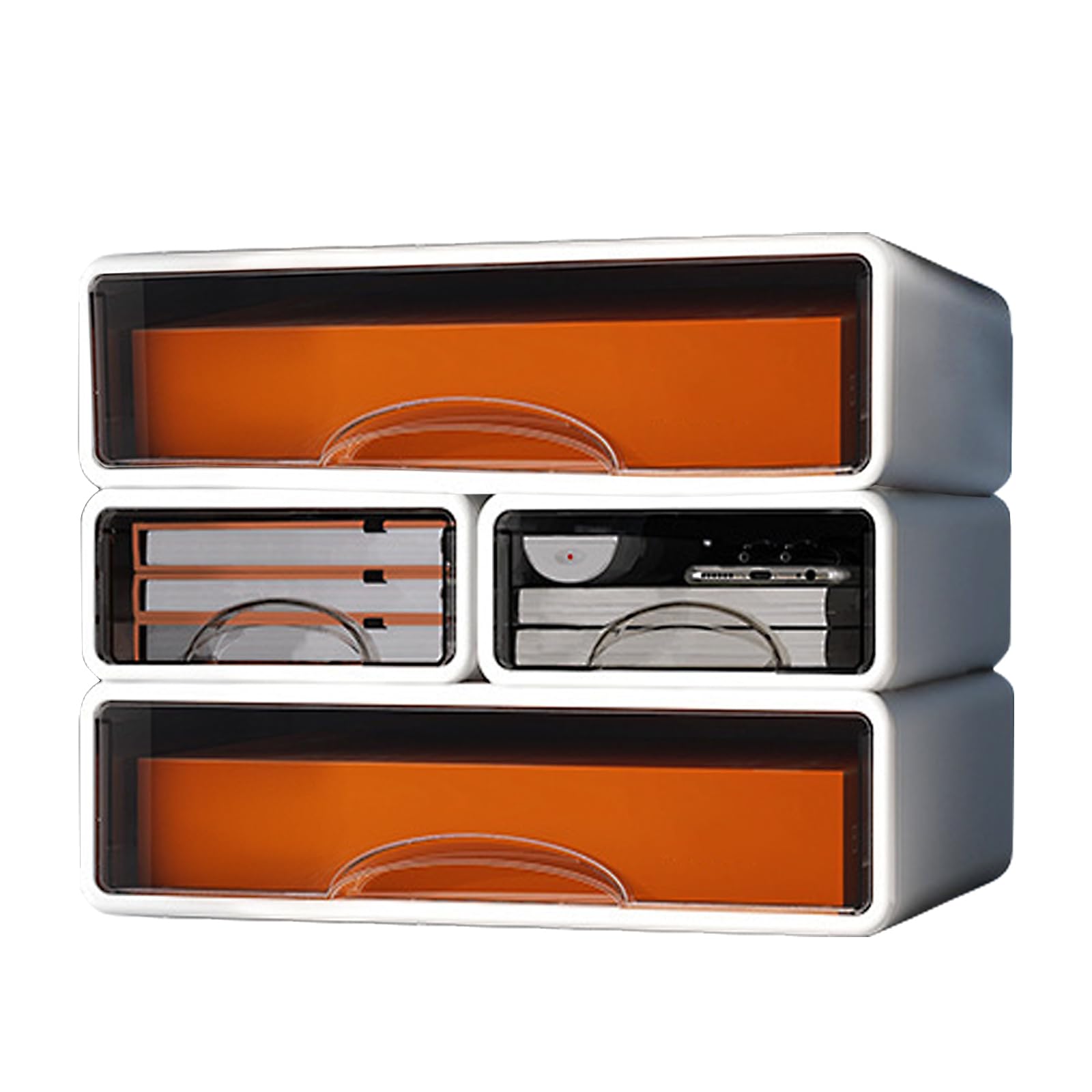 3 Tier Stapelbar Büro Organizer mit 4 Schubladen, Multifunktionaler Lagerung für Schreibtisch, Bad und Make-up Organisation Zubehör in Weiß
