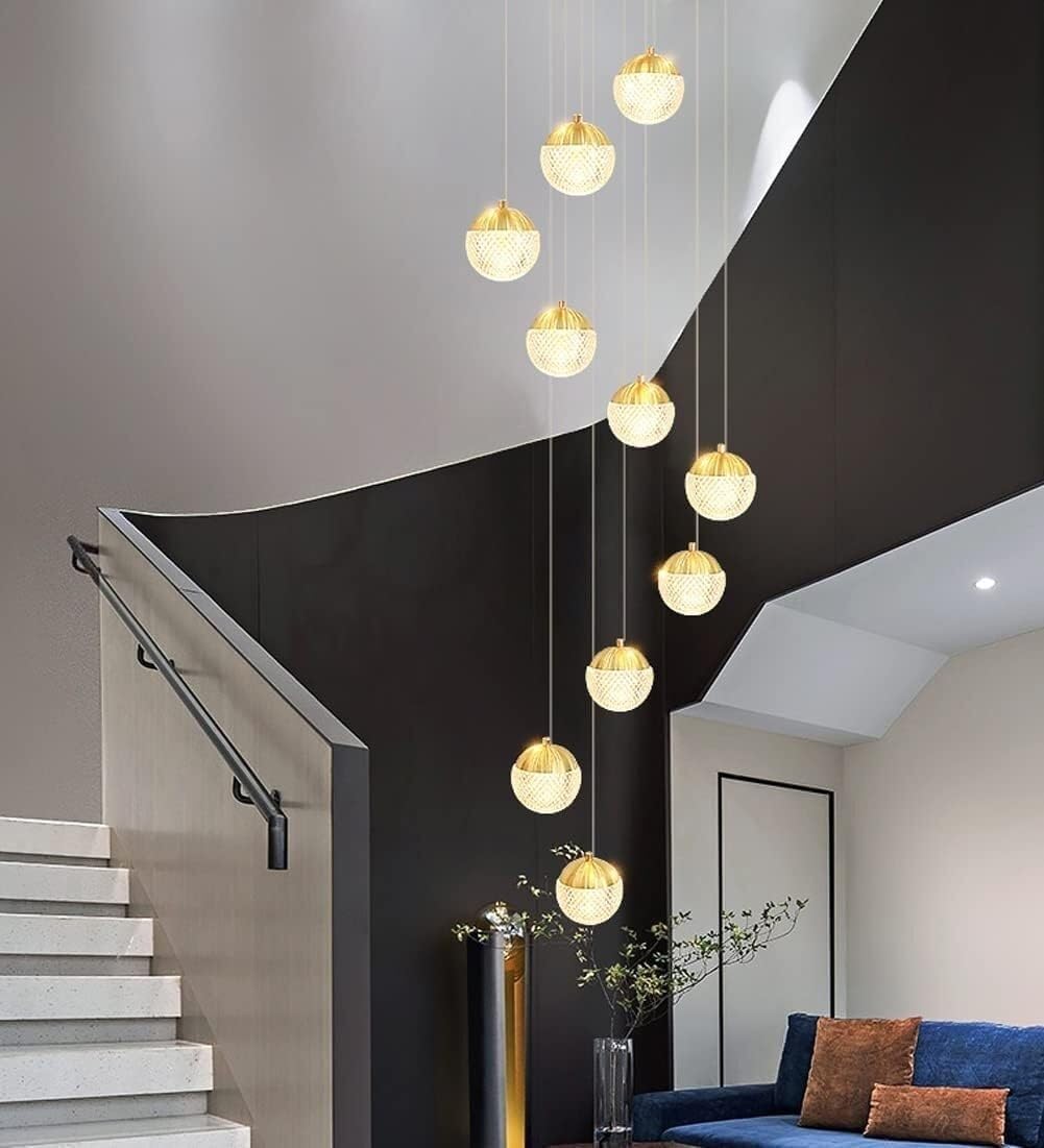 SYAXVOM Chandelier Pendant ht Duplex Hollow Living Room Acrylic Crystal Ball Modern Creative Hotel Villa Staircase High Ceiling Lamp (Color : B, Size 8balls) innovate
