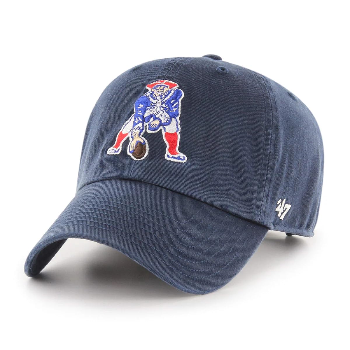 47 NFL Unisex Adult Clean Up Throwback Logo Adjustable Hat Cap One Size, New England Patriots - Navy Throwback Logo, One size