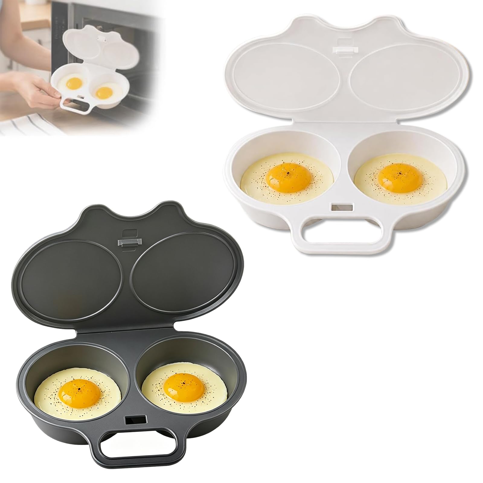 Microwave Egg Poacher,2 Cavity Nonstick Poached Egg Maker With Lid，2PCS-C