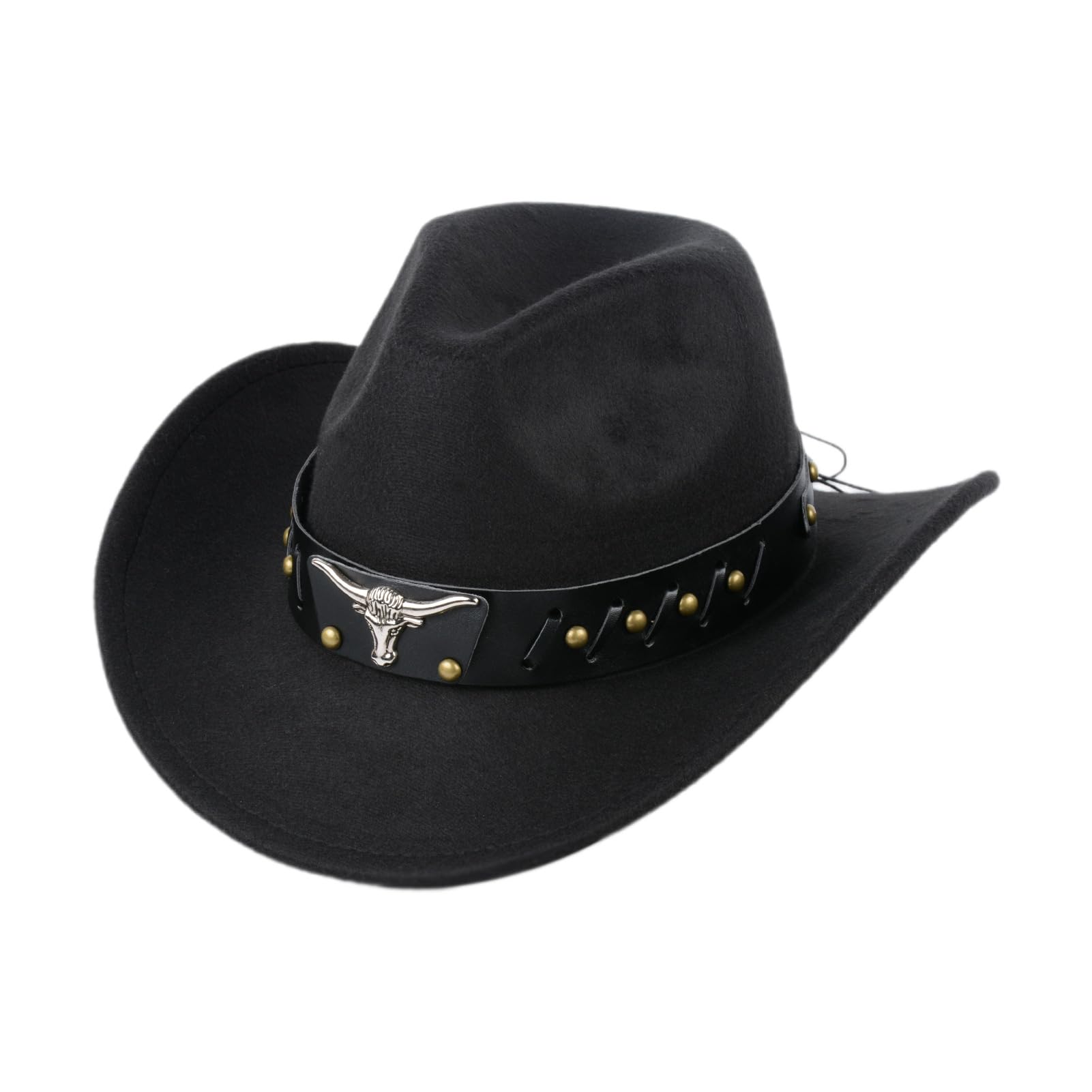 Cowboy Hat for Women and Men, Western Cowboy Hat, Wide Edge Chinlon Western Felt Outdoor Hat, Classic Cowboy Hats, Party Hat Photo Prop, Black