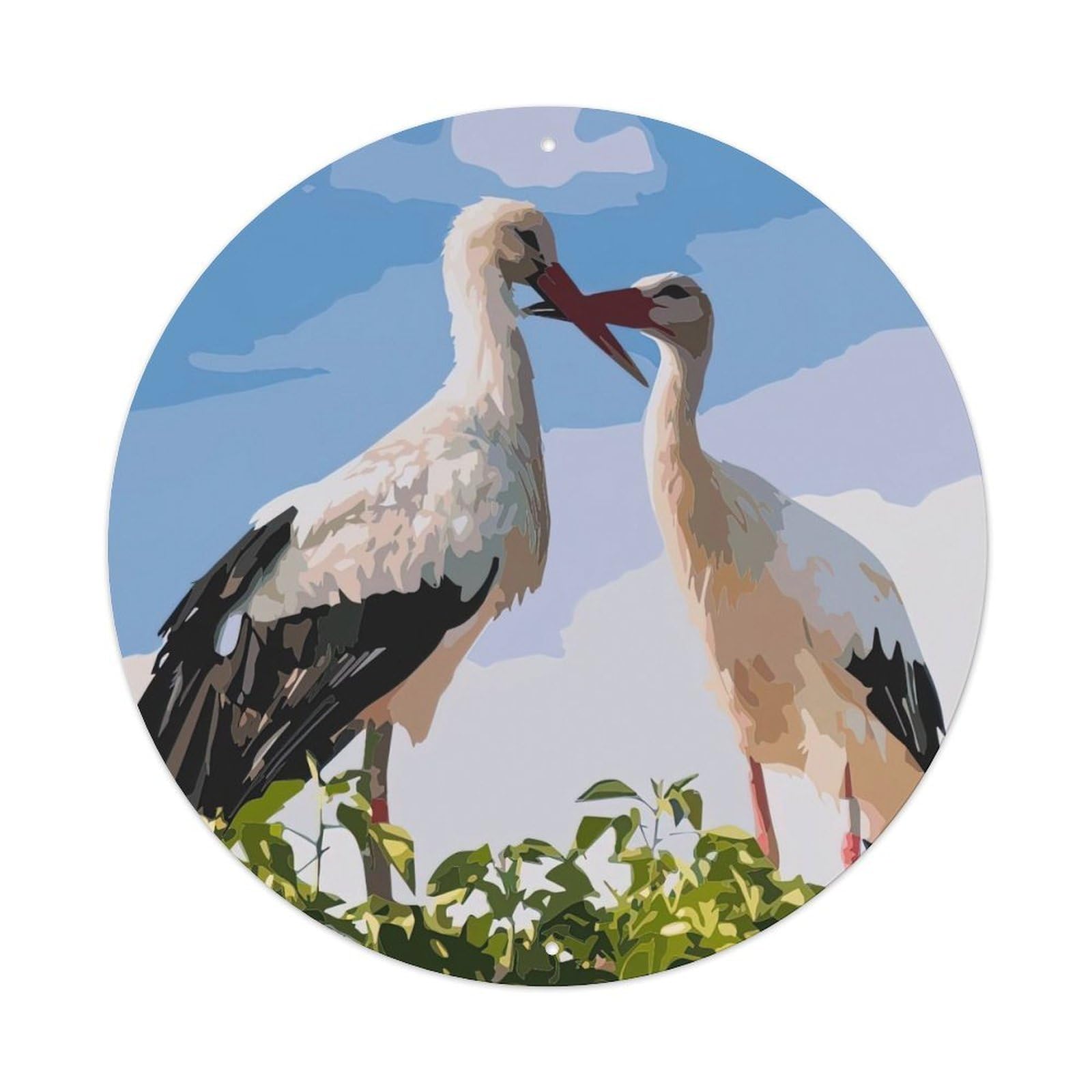 Animal Birds Artwork Two Black-tailed Storks Vintage Metal Tin Sign Plaque Wall Decor for Cafe, Club Bar, Office, Garden Metal Poster 8x8Inch