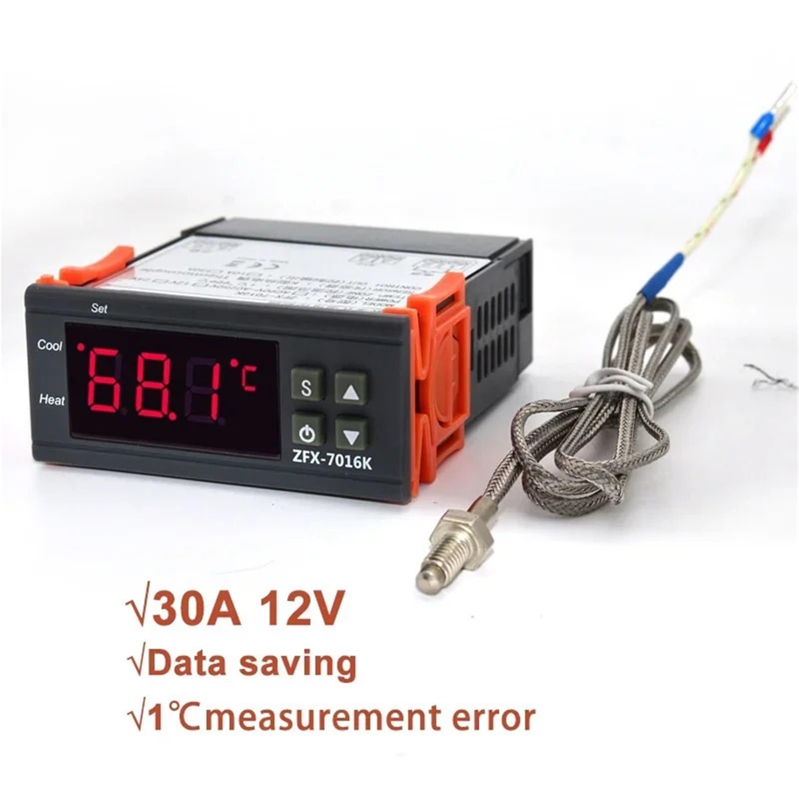 Regolatore di temperatura digitale Termostato Termoregolatore Incubatore 30A 12V/24V/220V Termostato multifunzionale con riscaldatore e raffreddatore(30A 12V)