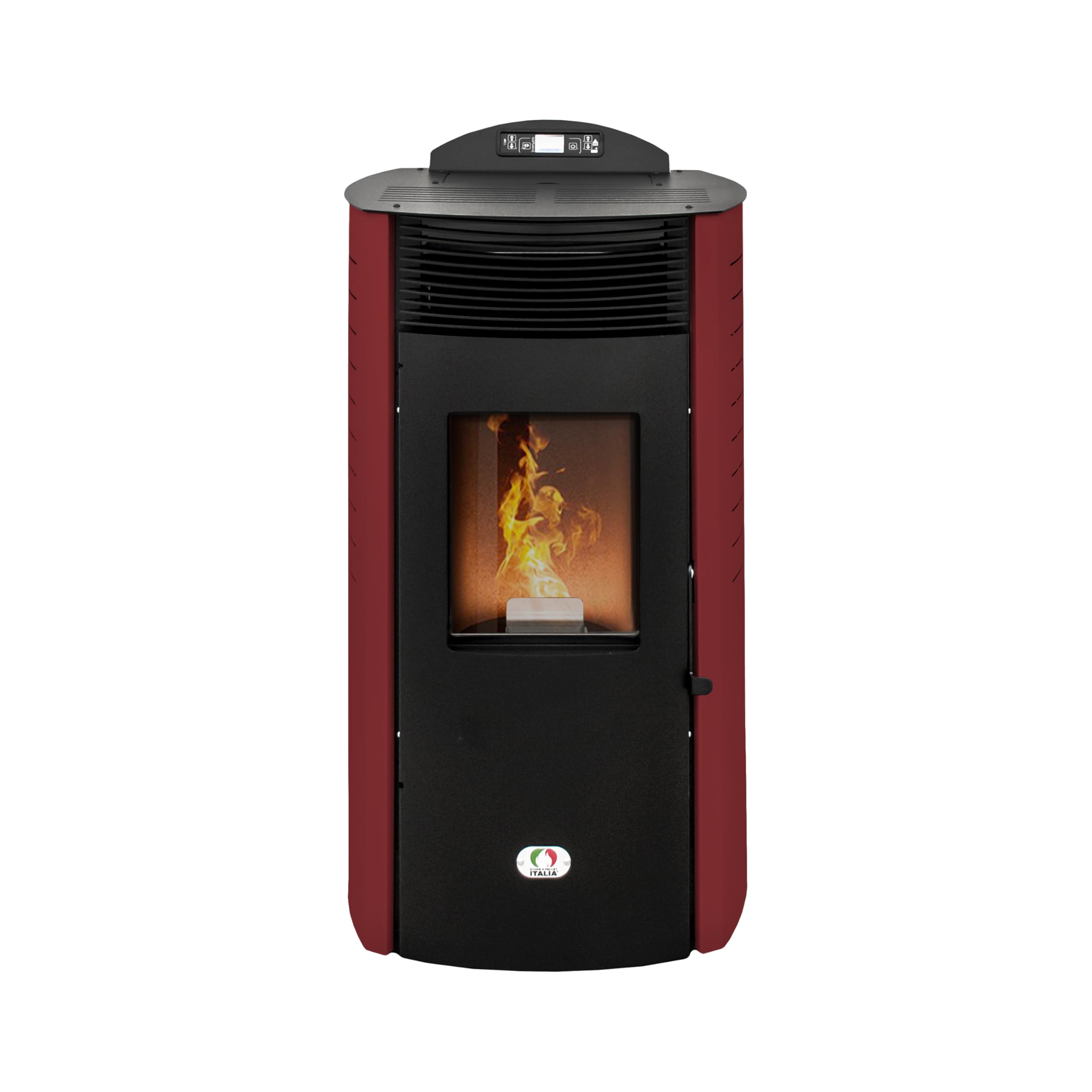 STUFE A PELLET ITALIA - Siberia New 18Kw - Estufa de pellets de aire ventilado, eficiencia 91%, calentador 180m², autonomía 30H, 5 velocidades y potencias, programable, garantía 24 meses, color rojo
