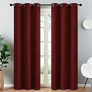 Yakamok Blackout Curtains for Bedroom, Thermal Insulated Blackout Window Curtains with Grommet Top for Living Room- Burgundy Red- 38W x 84L -2 Panels