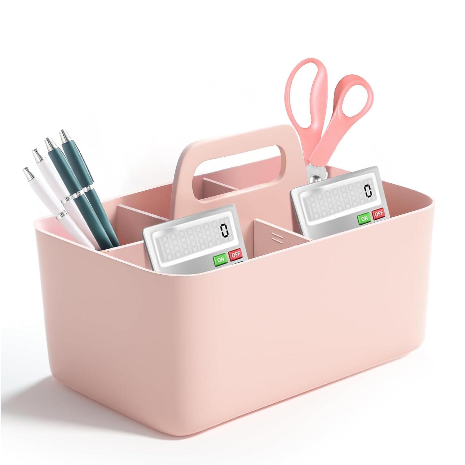 Organizer na kosz z uchwytem, 5 przegródek, 25 x 15,3 x 17 cm, pudełko do przechowywania z tworzywa sztucznego, kosze do układania w stos, z uchwytem, przenośny organizer, pudełko do przechowywania