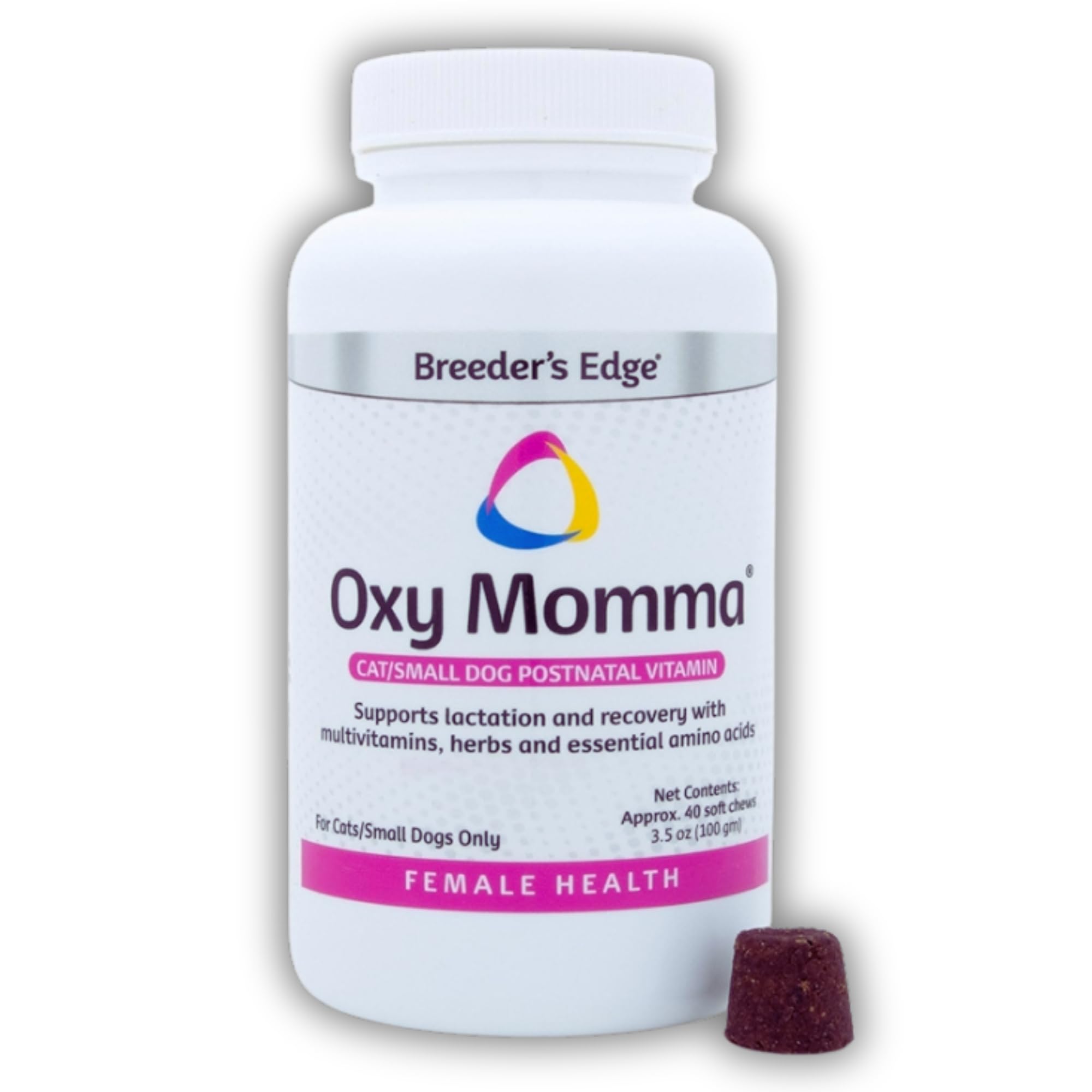 Breeder's Edge Oxy Momma Soft Chews, Postnatal Vitamin Supplement for Lactating Dogs and Cats, Supports Recovery, Hormones, and Next Pregnancy - for Small Dogs & Cats, 40ct Soft Chews