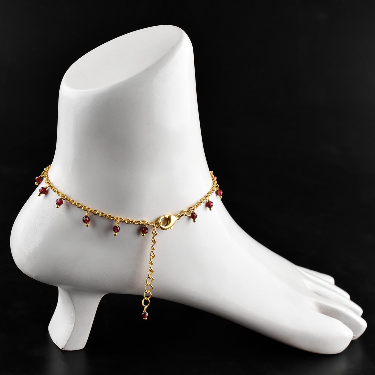 InfinityGemsArt Anklets in Hanging Beads Ankle Bracelets for Women Natural Birthstone 14k Gold Plated Jewelry in 9” +1.5” inch Chakra Crystals Birthday Gifts
