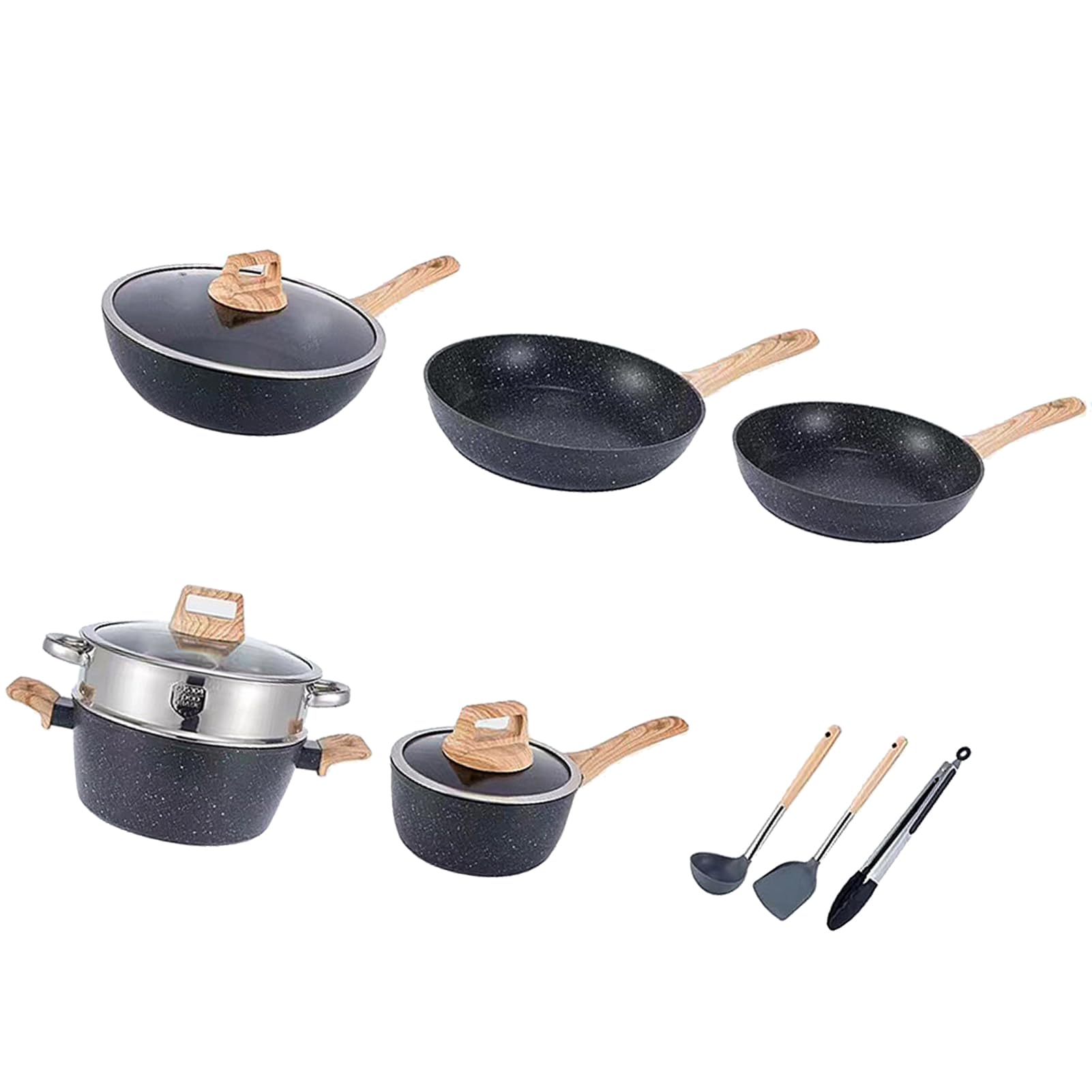 Yosoo Health Gear Zestaw naczyń Kuchennych, Aluminiowe Garnki z powłoką nieprzywierającą Zestaw Patelni z Patelnią Rondelki Patelnia do Smażenia z pokrywką, Równomierne Ogrzewanie do Gotowania w