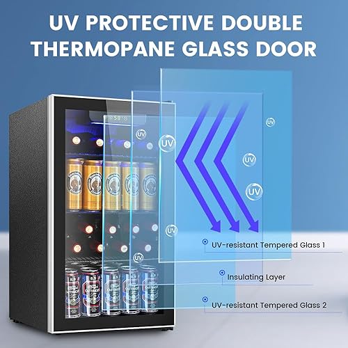 Miniatura 7 de Mini refrigerador para 130 latas, refrigerador de bebidas de 3.2 pies cúbicos para cerveza de soda, vino, control de temperatura ajustable para