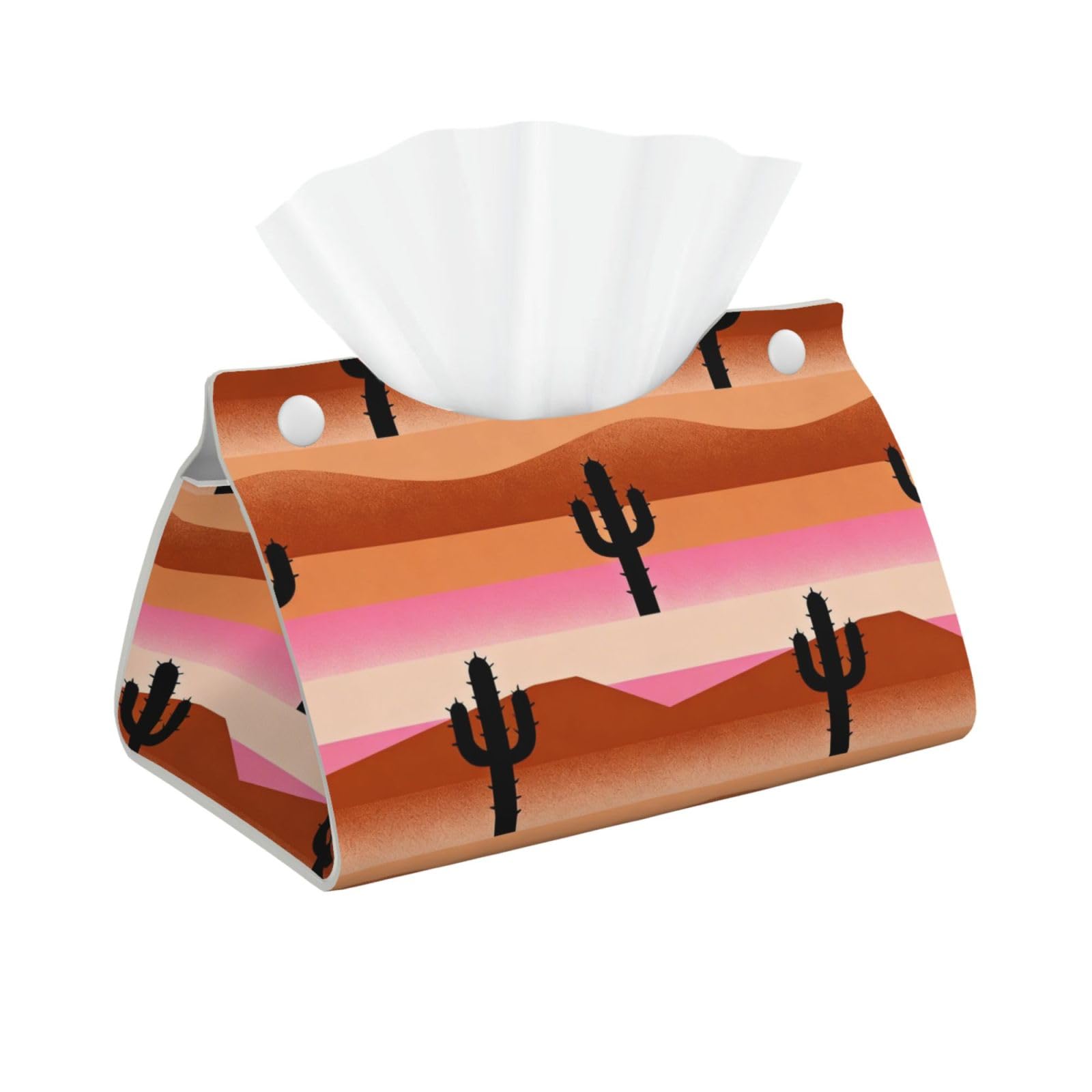 Southwest Desert Long Leather Tissue Box Cover-Waterproof PU Leather Tissue Holder for Bathroom, Decorative Rectangular Tissue Case