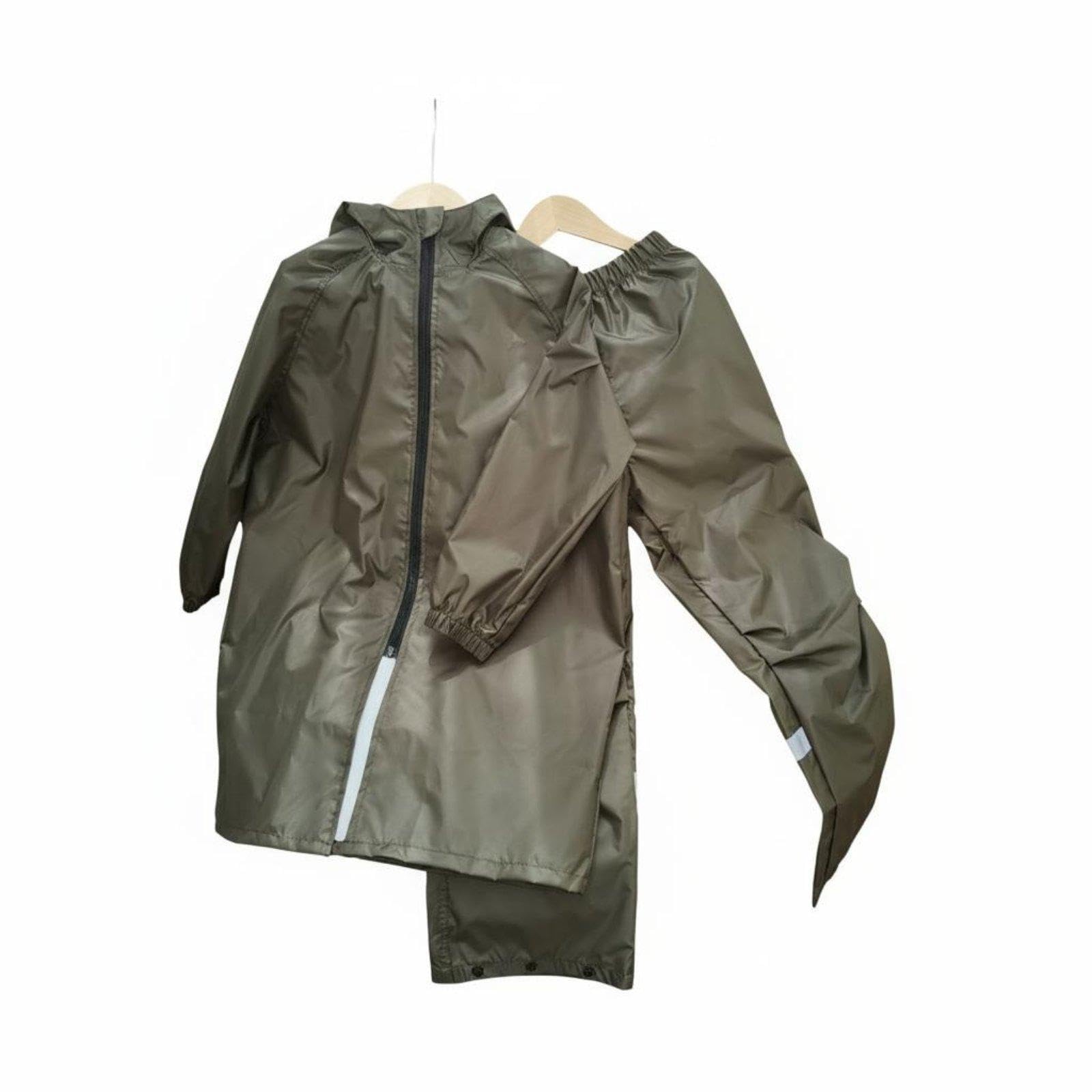 CALANDIS 2 Pieces Kids 2-Piece Rain Suit Waterproof Children's Raincoat and Pants Set Hooded Raincoat and Pants Set for Young Children, Outdoor, Camping 130 Army Green-picture-11