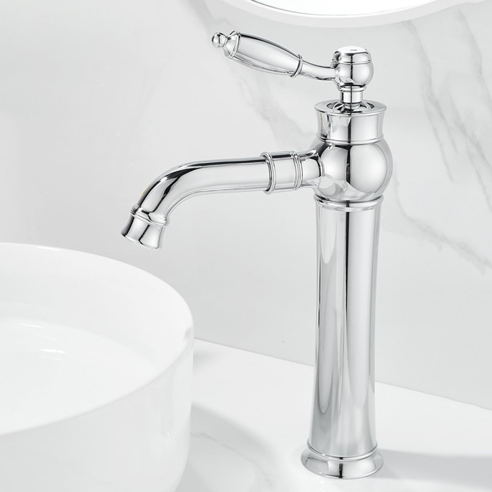 Grifo de Lavabo Vintage Monomando para baño, Giratorio, 1 Orificio, Agua Caliente y fría, Cromado