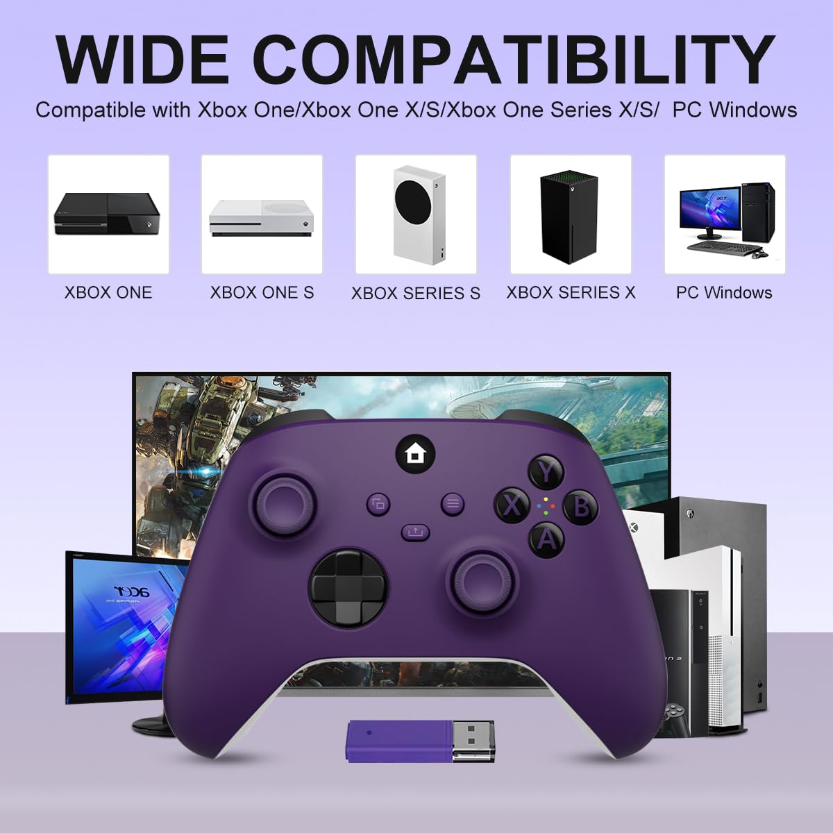 SWCTIM Xbox Controller Wireless für Xbox One, Xbox Series X/S, Xbox One X/S,Controller mit 2.4GHz Wireless Adapter,mit 3.5mm Kopfhörerbuchse,Lila