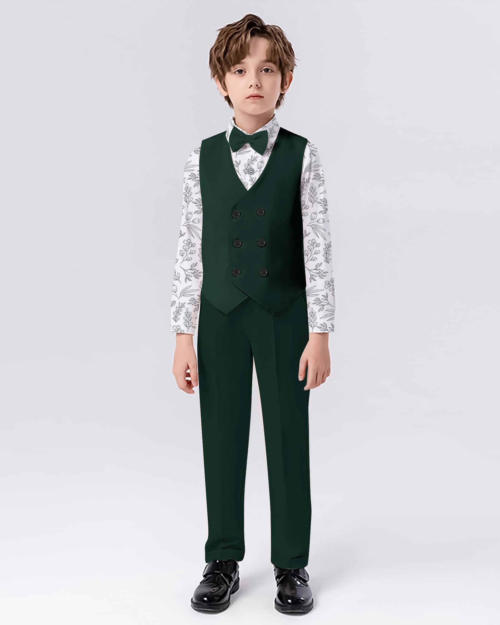 Completini e Coordinati Bambini Abbigliamento Ragazzo Battesimo Cerimonia Abbigliamento Set + Maniche Lunghe Camicia + Papillon + Gilet + Pantaloni 6-10 Anni