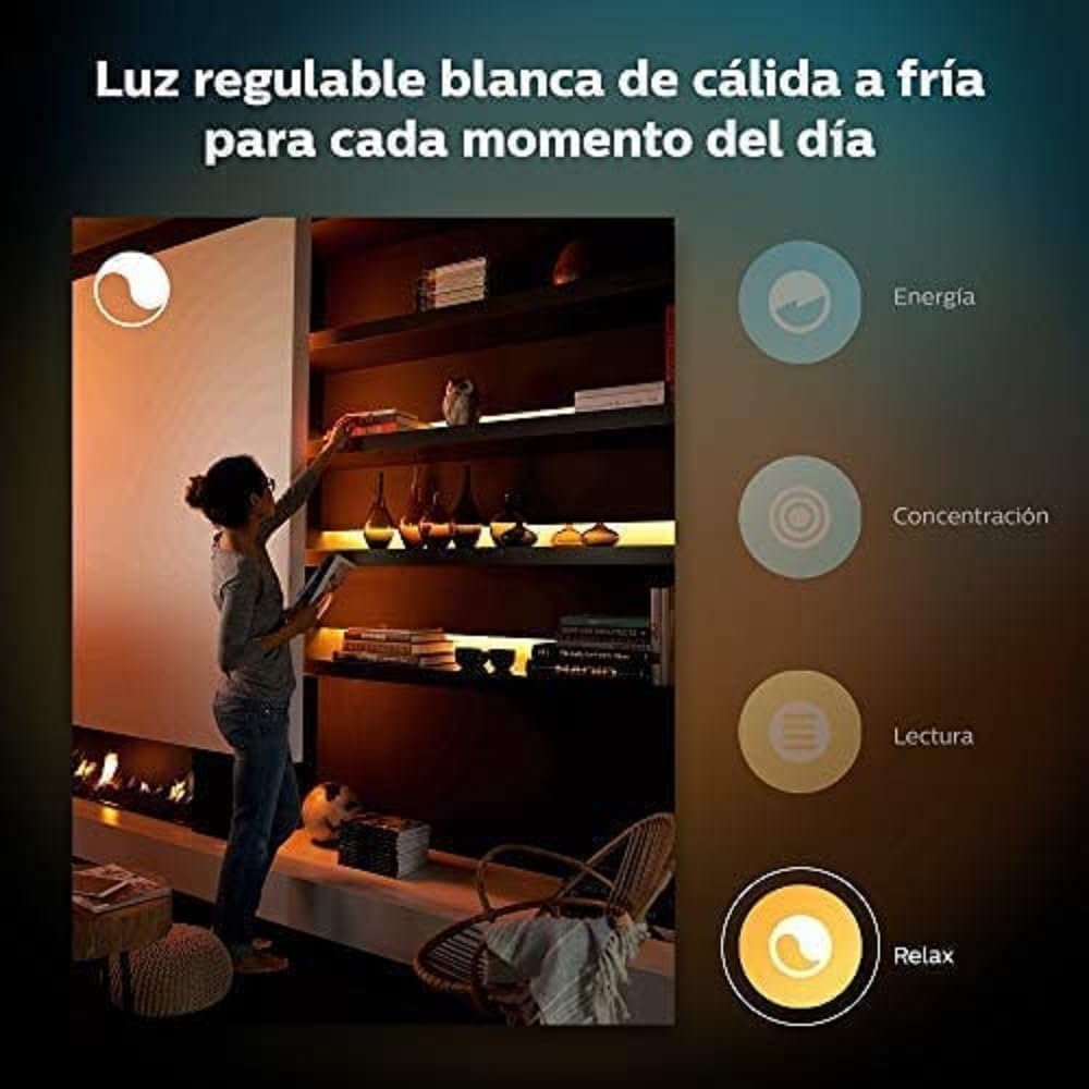 Philips Hue - Tira Led inteligente 2m, luces inteligentes con Bluetooth, Luz Blanca y luces de colores, Compatible con Alexa y Google Home (incl. alimentador) [Clase de eficiencia energética G]