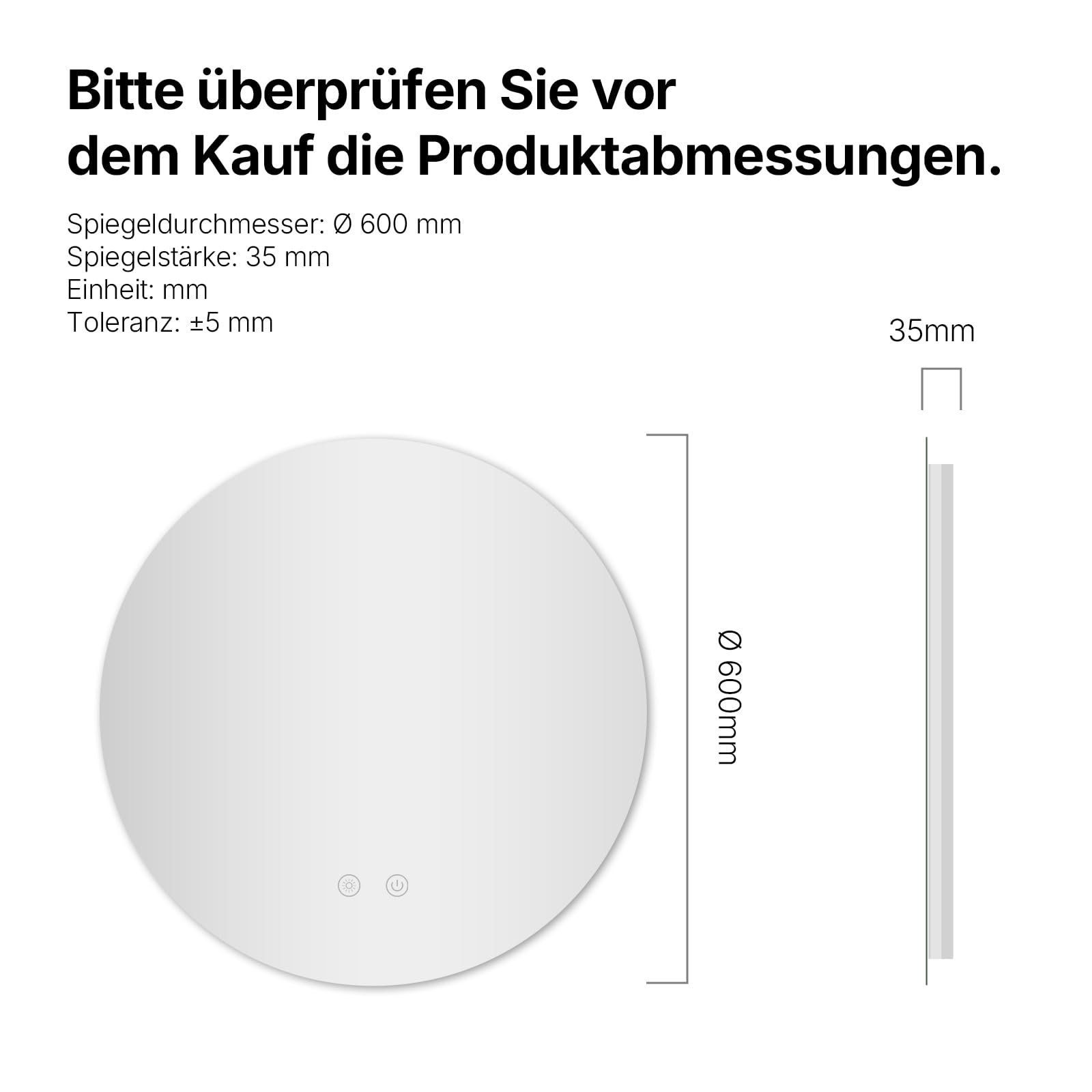 Badspiegel mit Beleuchtung Rund, 50 cm LED Spiegel mit Touch-Schalter, Badezimmer Spiegel mit Beleuchtung/3 Lichtfarbe Einstellbare/Dimmbar, LED Wandspiegel mit Licht, IP44