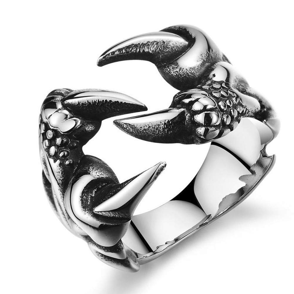 JINSHIYINYUMens Stainless Steel Ring Gothic Wolf Dragon Claw Tribal Punk Biker Polished Silver Size 6-11