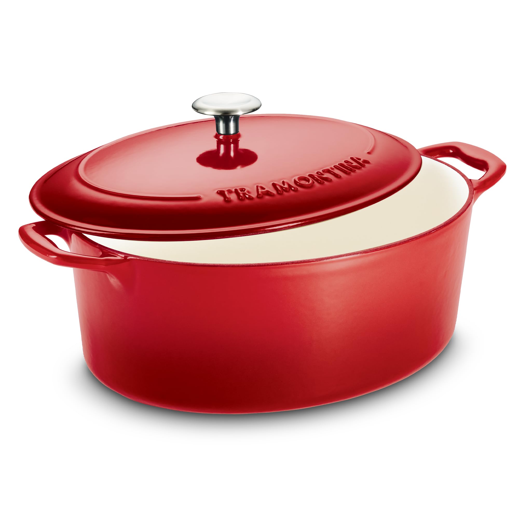 TRAMONTINA Bestow Oval Dutch Oven 6.6L with Lid | Enameled Cast Iron Casserole Pot & Biryani Pot | Even Heat Retention | Low Oil Healthy Cooking | No Seasoning Required | All Cooktops Compatible | Red-image-13