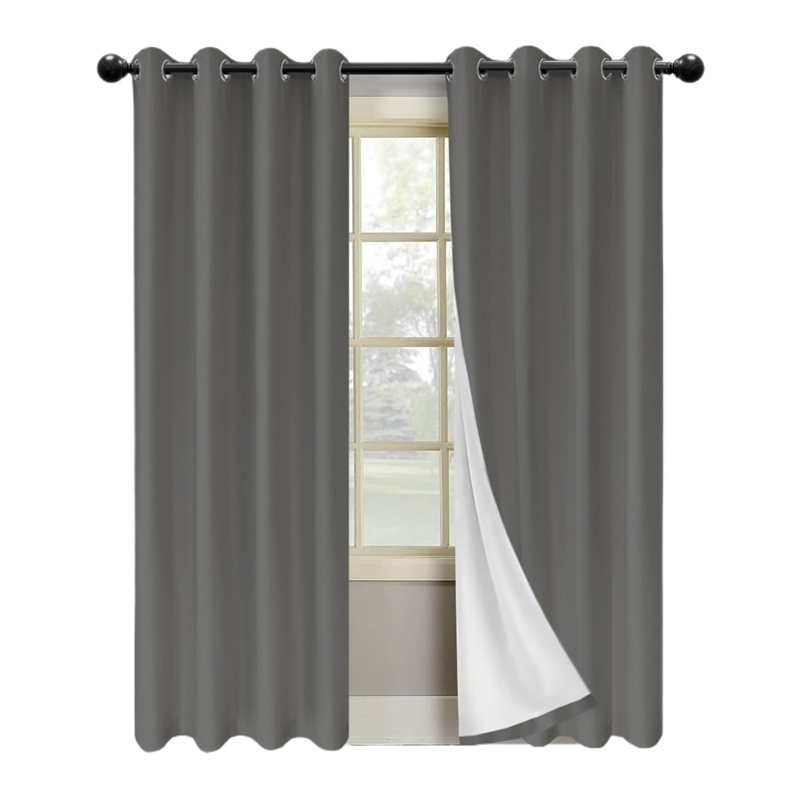 Rideaux occultants gris W137 x H160 cm avec œillets pour salon et chambre