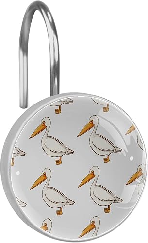 Lindo pelican - Juego de 12 ganchos decorativos para cortina de ducha, anillos de cortina inoxidables para baño