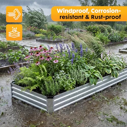Image of NEWBULIG Galvanized Raised Garden Bed Outdoor, 8x4x1ft Metal Planter Box for Gardening, Rust-Resistant Rectangular Raised Flower Bed for Vegetables Flowers Herbs, Open Bottom, Easy Assembly