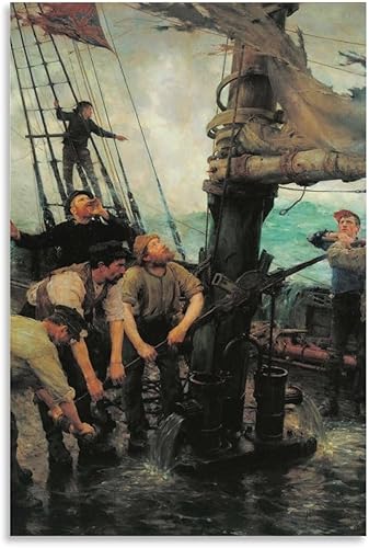 All Hands to The Pumps by Henry Scott Tuke Poster Decorative Painting Canvas Wall Art Living Room Posters Bedroom Painting 16x24inch(40x60cm)